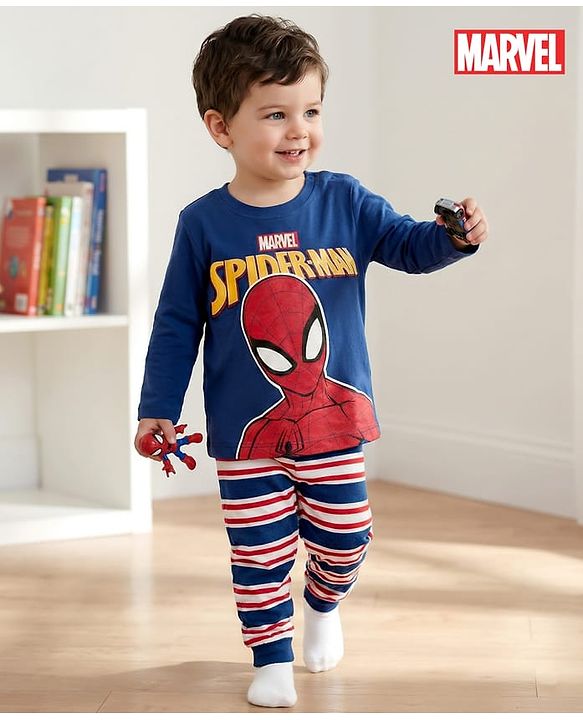Babyhug Marvel Single Jersey Knit Full Sleeves T-Shirt & Pyjama Night Suit With Spider-Man Graphics - Multicolor