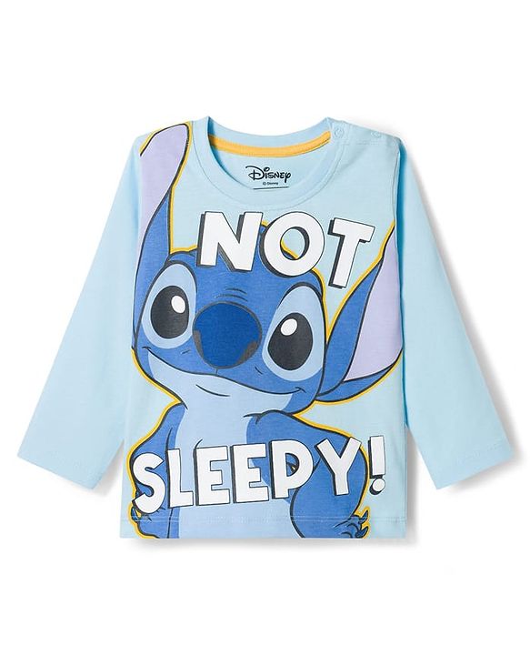 Babyhug Disney Single Jersey Knit Full Sleeves T-Shirt & Pyjama Night Suit With Stitch Graphics - Blue