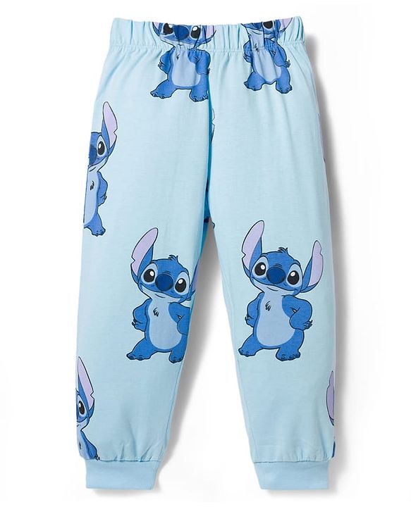 Babyhug Disney Single Jersey Knit Full Sleeves T-Shirt & Pyjama Night Suit With Stitch Graphics - Blue