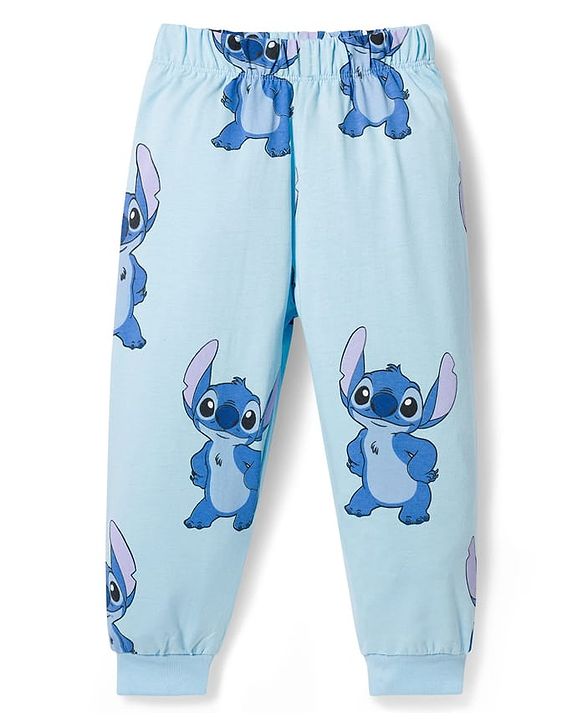 Babyhug Disney Single Jersey Knit Full Sleeves T-Shirt & Pyjama Night Suit With Stitch Graphics - Blue