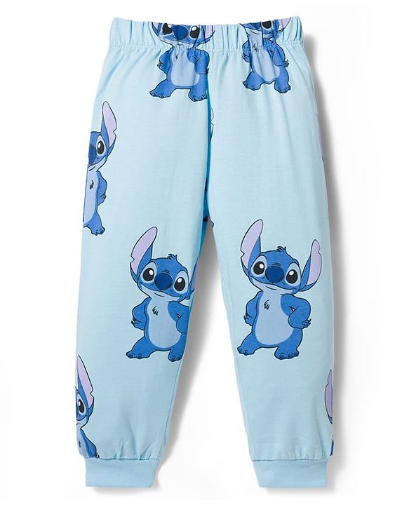 Babyhug Disney Single Jersey Knit Full Sleeves T-Shirt & Pyjama Night Suit With Stitch Graphics - Blue