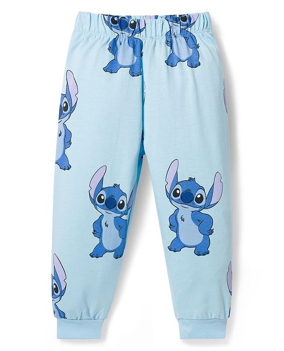 Babyhug Disney Single Jersey Knit Full Sleeves T-Shirt & Pyjama Night Suit With Stitch Graphics - Blue