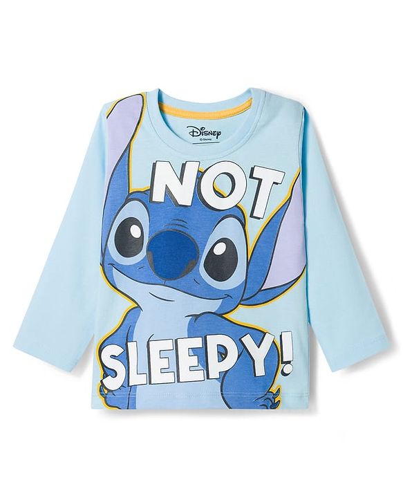 Babyhug Disney Single Jersey Knit Full Sleeves T-Shirt & Pyjama Night Suit With Stitch Graphics - Blue