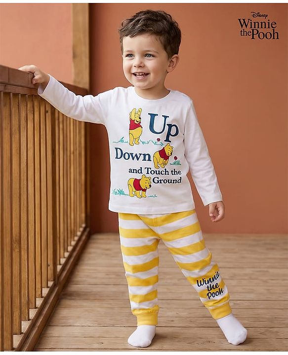 Babyhug Disney Single Jersey Knit Full Sleeves T-Shirt & Pyjama Night Suit With Winnie The Pooh Graphics - Multicolor