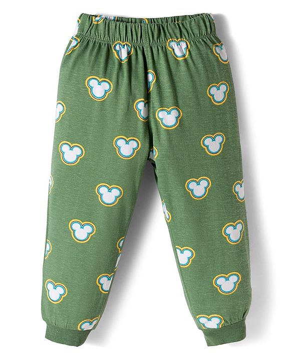 Babyhug Disney Single Jersey Knit Full Sleeves T-Shirt & Pyjama Co-ord Night Suit With Mickey Mouse Print - Green