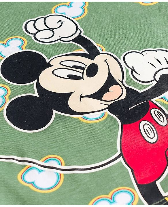 Babyhug Disney Single Jersey Knit Full Sleeves T-Shirt & Pyjama Co-ord Night Suit With Mickey Mouse Print - Green