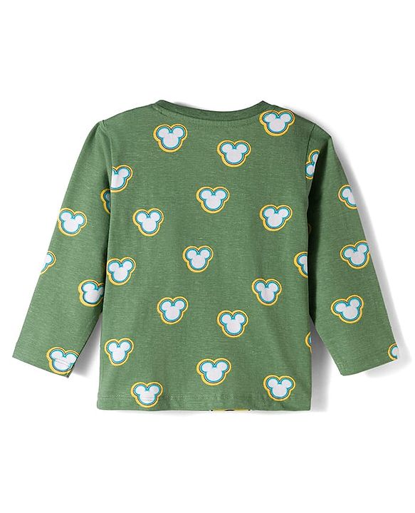 Babyhug Disney Single Jersey Knit Full Sleeves T-Shirt & Pyjama Co-ord Night Suit With Mickey Mouse Print - Green