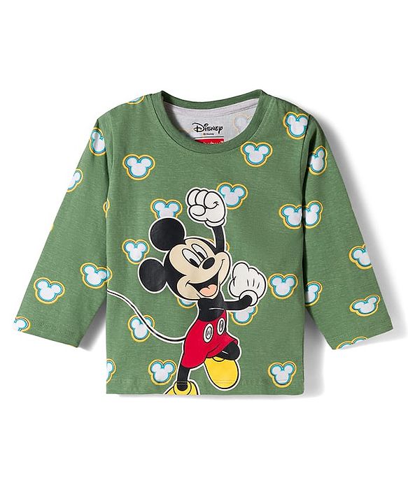 Babyhug Disney Single Jersey Knit Full Sleeves T-Shirt & Pyjama Co-ord Night Suit With Mickey Mouse Print - Green