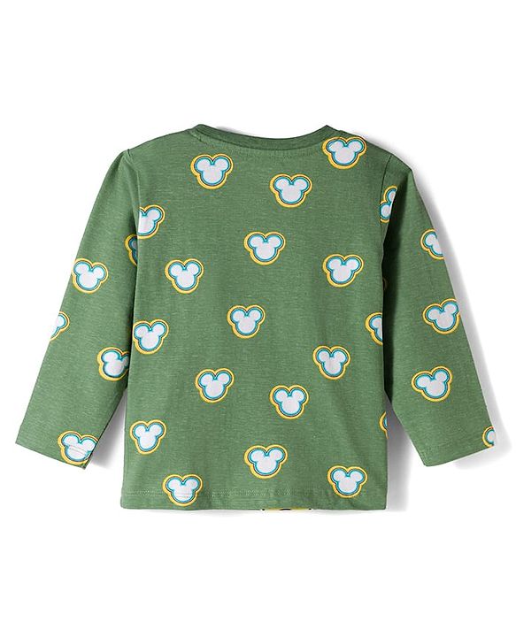 Babyhug Disney Single Jersey Knit Full Sleeves T-Shirt & Pyjama Co-ord Night Suit With Mickey Mouse Print - Green