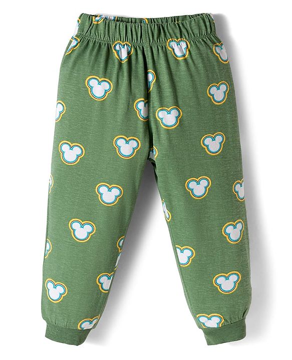Babyhug Disney Single Jersey Knit Full Sleeves T-Shirt & Pyjama Co-ord Night Suit With Mickey Mouse Print - Green