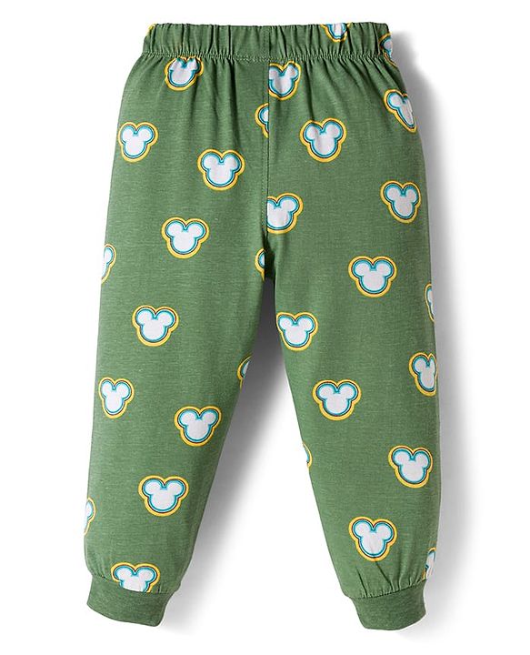 Babyhug Disney Single Jersey Knit Full Sleeves T-Shirt & Pyjama Co-ord Night Suit With Mickey Mouse Print - Green