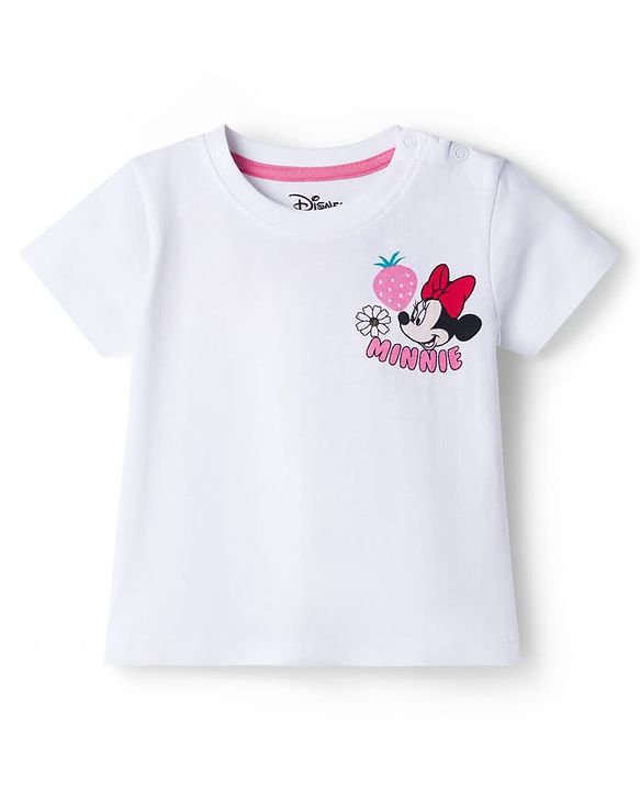 Babyhug Disney Single Jersey Knit Half Sleeves Oversized T-Shirt & Shorts Set with Minnie & Friends Front & Back Graphic - Multicolor