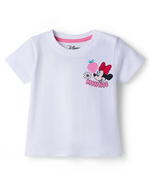 Babyhug Disney Single Jersey Knit Half Sleeves Oversized T-Shirt & Shorts Set with Minnie & Friends Front & Back Graphic - Multicolor