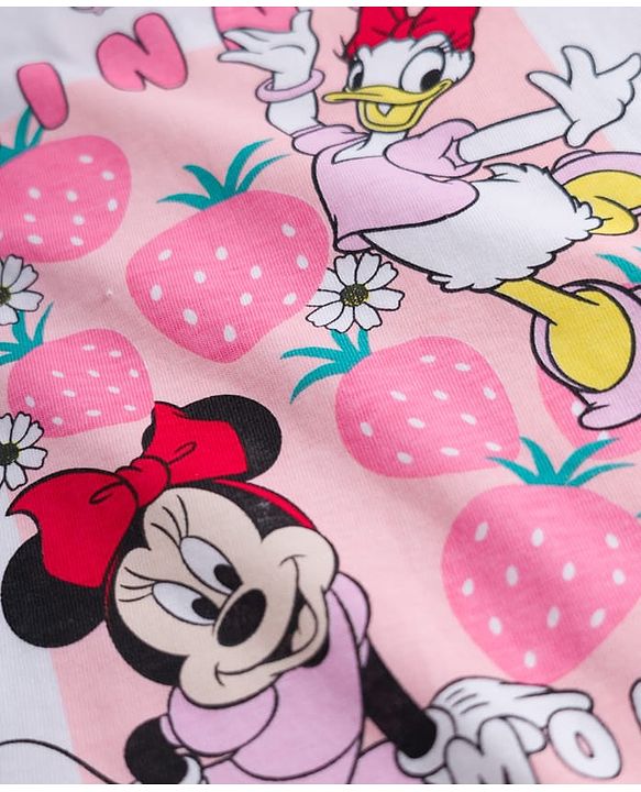 Babyhug Disney Single Jersey Knit Half Sleeves Oversized T-Shirt & Shorts Set with Minnie & Friends Front & Back Graphic - Multicolor