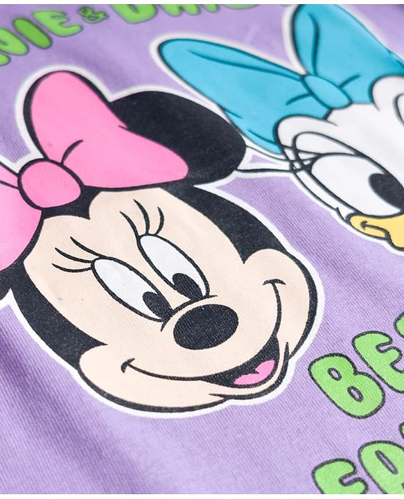 Babyhug Disney Single Jersey  Knit Oversize Half Sleeves T-Shirt & Shorts Set with Minnie & Friends Graphic - Lavender