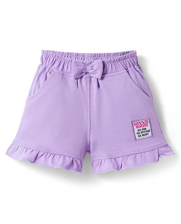 Babyhug Disney Single Jersey  Knit Oversize Half Sleeves T-Shirt & Shorts Set with Minnie & Friends Graphic - Lavender