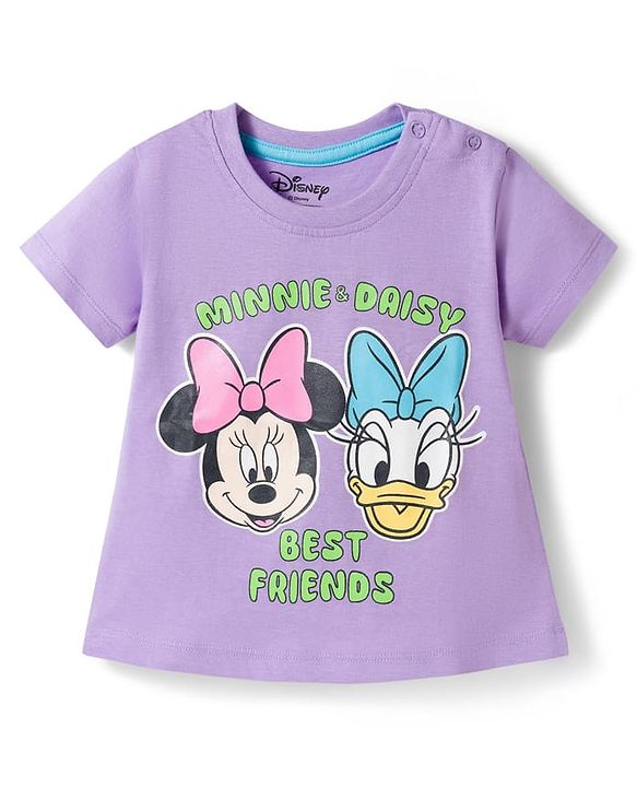Babyhug Disney Single Jersey  Knit Oversize Half Sleeves T-Shirt & Shorts Set with Minnie & Friends Graphic - Lavender