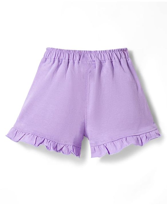 Babyhug Disney Single Jersey  Knit Oversize Half Sleeves T-Shirt & Shorts Set with Minnie & Friends Graphic - Lavender