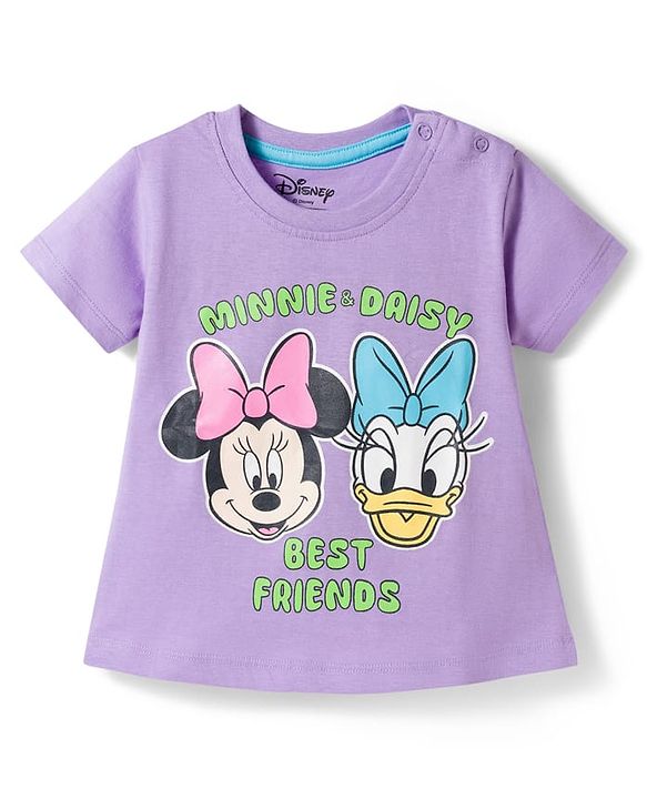 Babyhug Disney Single Jersey  Knit Oversize Half Sleeves T-Shirt & Shorts Set with Minnie & Friends Graphic - Lavender