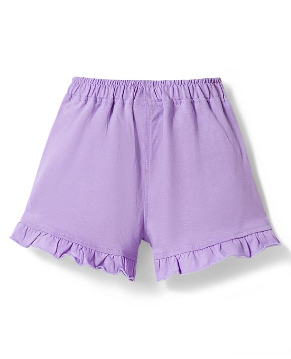 Babyhug Disney Single Jersey  Knit Oversize Half Sleeves T-Shirt & Shorts Set with Minnie & Friends Graphic - Lavender