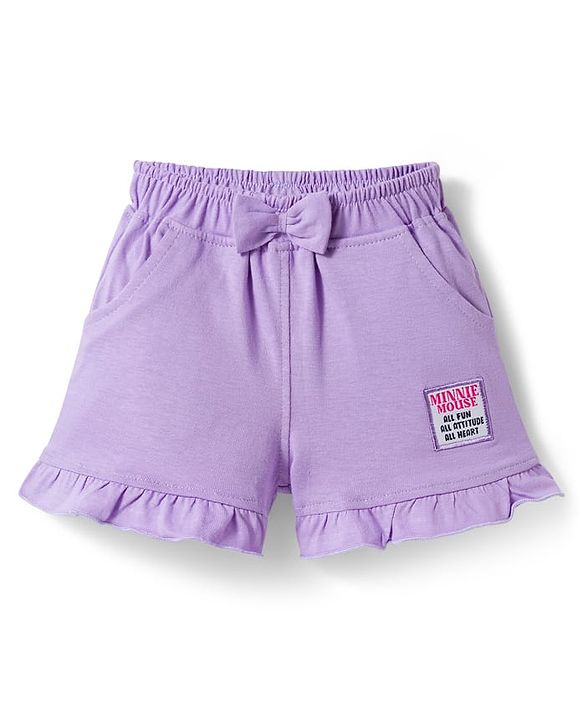 Babyhug Disney Single Jersey  Knit Oversize Half Sleeves T-Shirt & Shorts Set with Minnie & Friends Graphic - Lavender