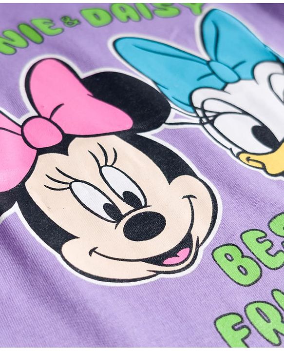 Babyhug Disney Single Jersey  Knit Oversize Half Sleeves T-Shirt & Shorts Set with Minnie & Friends Graphic - Lavender