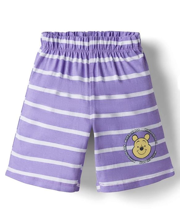 Babyhug Disney Single Jersey Knit Sleeveless T-Shirt & Shorts Night Suit With Winnie The Pooh Graphics - Lavender
