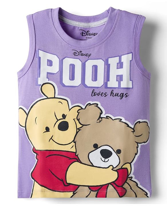 Babyhug Disney Single Jersey Knit Sleeveless T-Shirt & Shorts Night Suit With Winnie The Pooh Graphics - Lavender