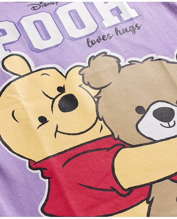 Babyhug Disney Single Jersey Knit Sleeveless T-Shirt & Shorts Night Suit With Winnie The Pooh Graphics - Lavender