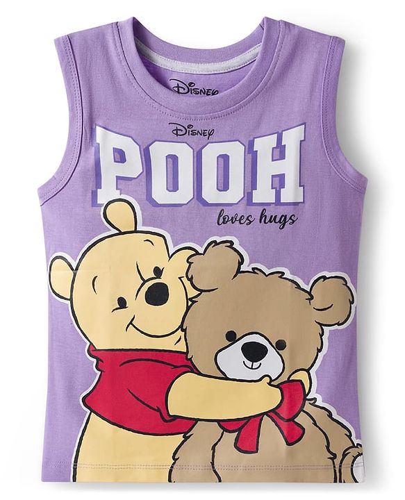 Babyhug Disney Single Jersey Knit Sleeveless T-Shirt & Shorts Night Suit With Winnie The Pooh Graphics - Lavender