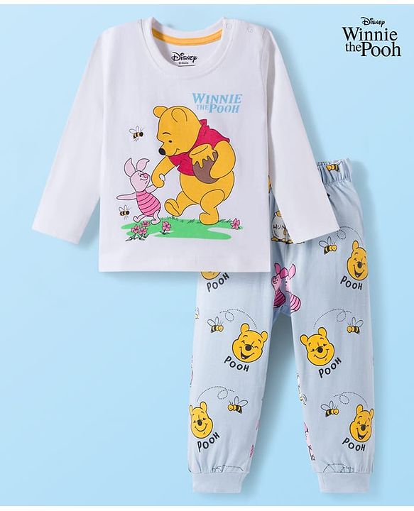 Babyhug Disney Single Jersey  Knit Full Sleeves T-Shirt & Pyjama Night Suit Set with Winnie the Pooh Graphic - Multicolour