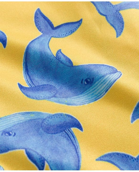 Babyhug Water Repellent Half Raglan Sleeves Legged Swimsuit With Whale Print - Yellow