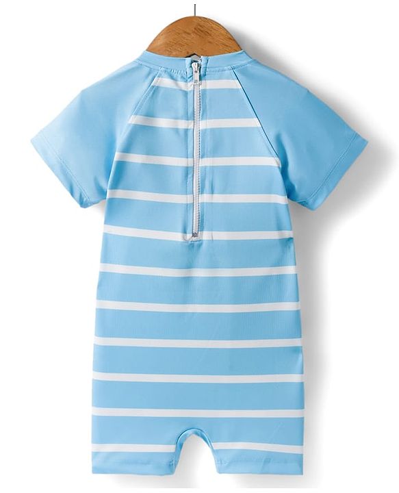 Babyhug Water Repellent Half Raglan Sleeves Legged Swimsuit With Turtle & Fish Print - Light Blue