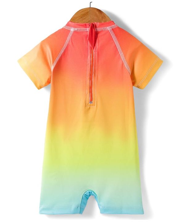 Babyhug Water Repellent Half Raglan Sleeves Legged Swimsuit With Tree Print - Multicolor