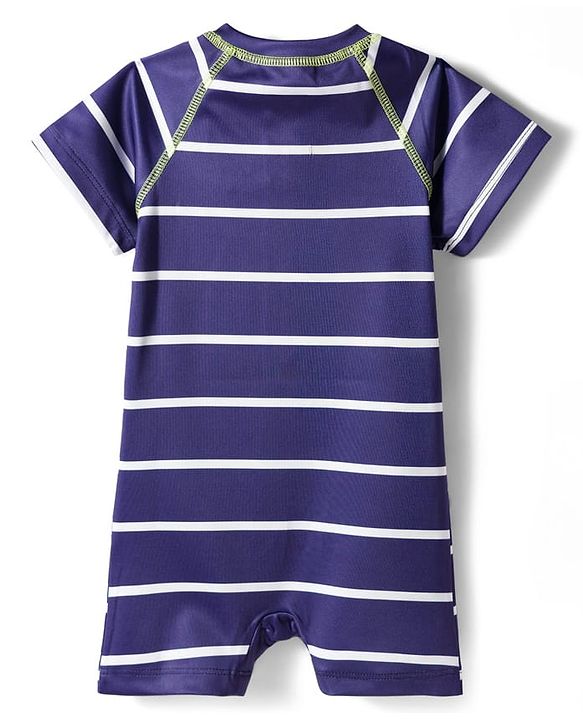 Babyhug Water Repellent Half Raglan Sleeves Legged Swimsuit With Anchor Print - Navy Blue