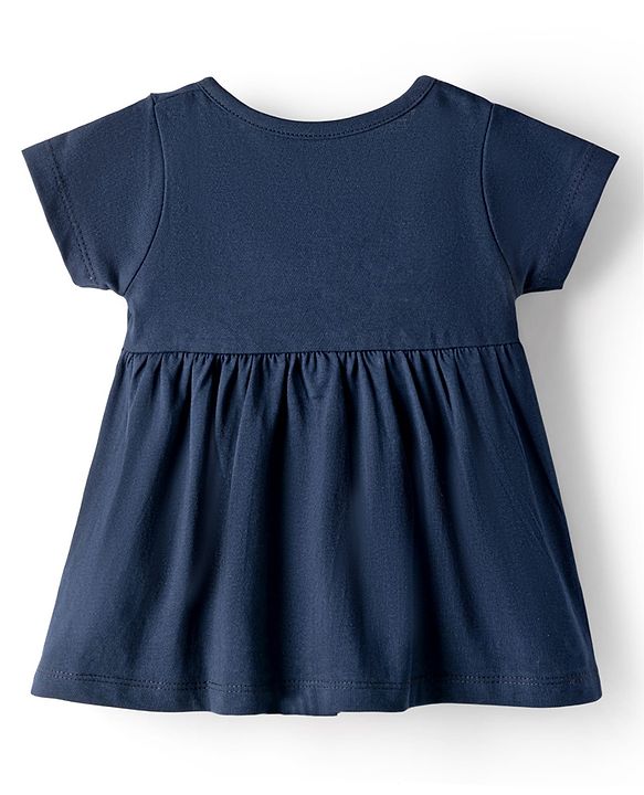 Babyhug Interlock Knit Half Sleeves Frock With Heart Print & Bloomer - Navy Blue
