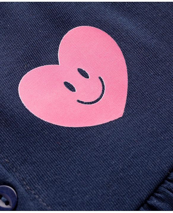 Babyhug 100% Cotton Interlock Knit Half Sleeves Frock With Heart Print & Bloomer - Navy Blue