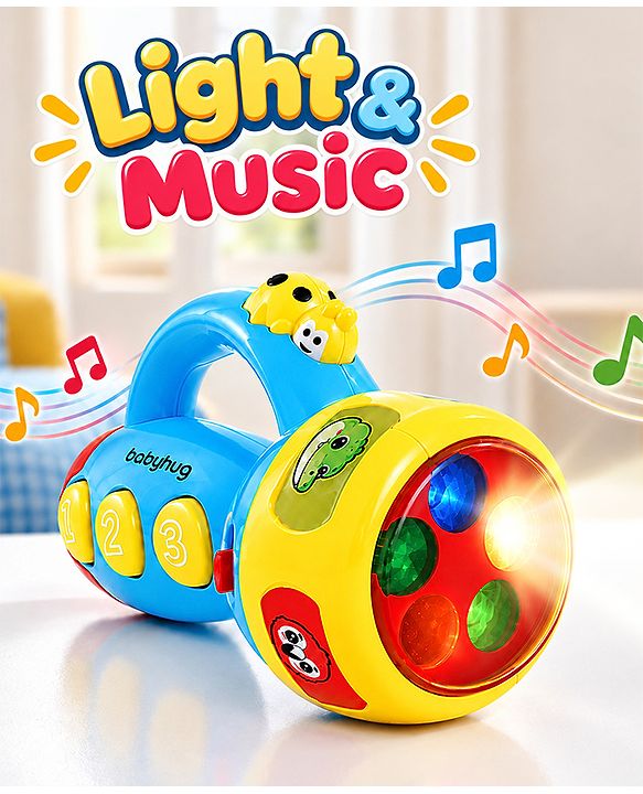 Babyhug Musical Learning Torch for Toddlers| Color-Changing Flashlight| Animal Sounds & Music| Numbers & Color Learning Toy| Interactive Toy| Gifting Option | Yellow