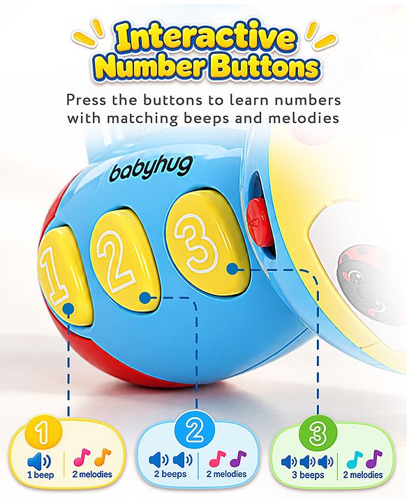 Babyhug Musical Learning Torch for Toddlers| Color-Changing Flashlight| Animal Sounds & Music| Numbers & Color Learning Toy| Interactive Toy| Gifting Option | Yellow
