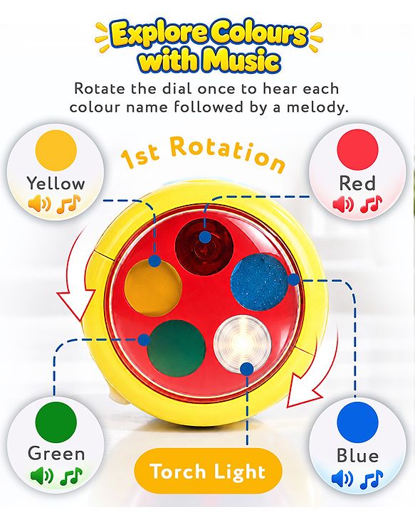 Babyhug Musical Learning Torch for Toddlers| Color-Changing Flashlight| Animal Sounds & Music| Numbers & Color Learning Toy| Interactive Toy| Gifting Option | Yellow