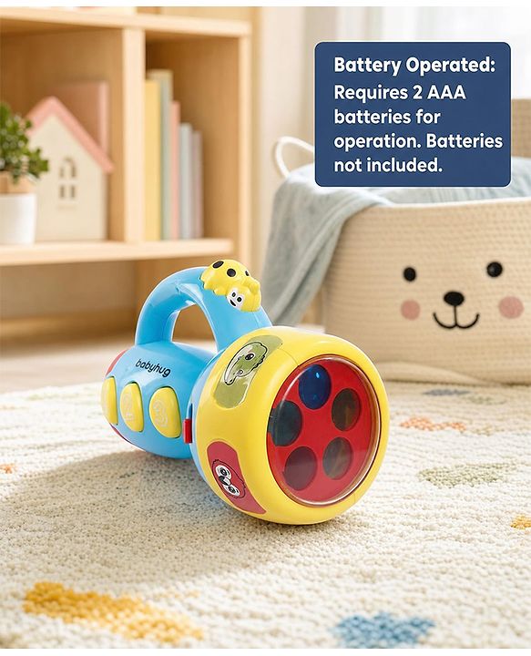 Babyhug Musical Learning Torch for Toddlers| Color-Changing Flashlight| Animal Sounds & Music| Numbers & Color Learning Toy| Interactive Toy| Gifting Option | Yellow
