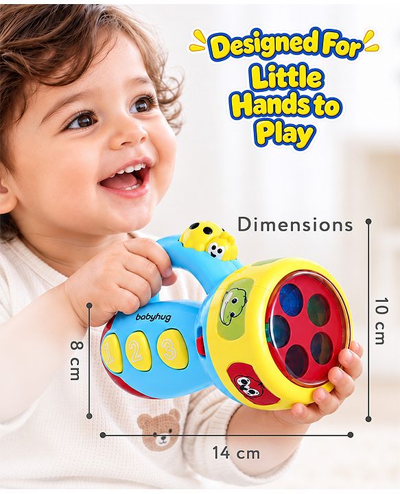 Babyhug Musical Learning Torch for Toddlers| Color-Changing Flashlight| Animal Sounds & Music| Numbers & Color Learning Toy| Interactive Toy| Gifting Option | Yellow
