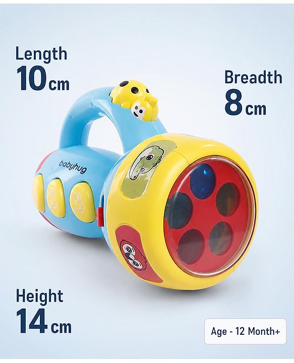 Babyhug Musical Learning Torch for Toddlers| Color-Changing Flashlight| Animal Sounds & Music| Numbers & Color Learning Toy| Interactive Toy| Gifting Option | Yellow