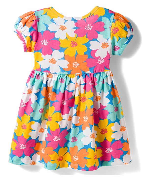 Babyhug Interlock Knit Half Sleeves Floral Printed Frock with Bloomer - Pink
