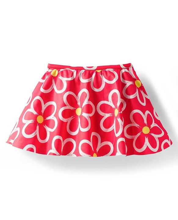 Babyhug Water Repellant Sleeveless Two Piece Swimsuit With Floral Print - Red