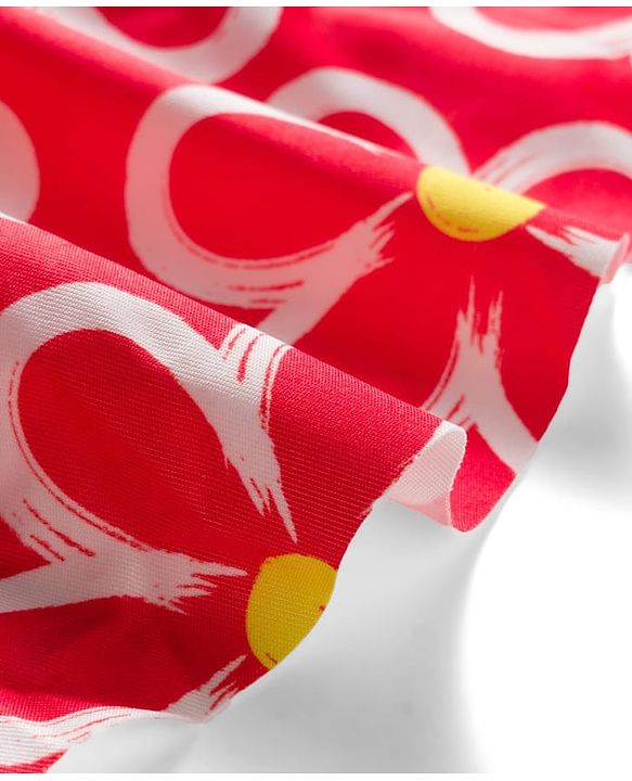 Babyhug Water Repellant Sleeveless Two Piece Swimsuit With Floral Print - Red