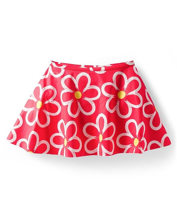 Babyhug Water Repellant Sleeveless Two Piece Swimsuit With Floral Print - Red