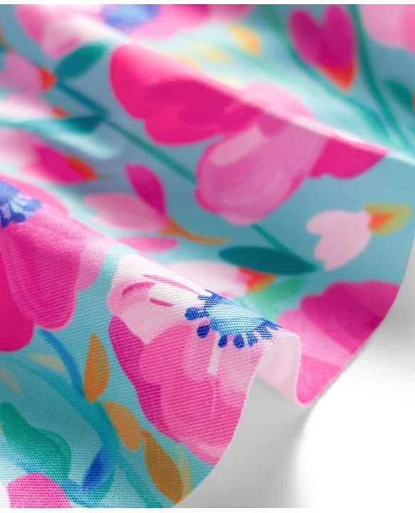 Babyhug Sleeveless Water Repellant Two Piece Swimsuit with Frill Detailing & Floral Print - Pink & Light Blue