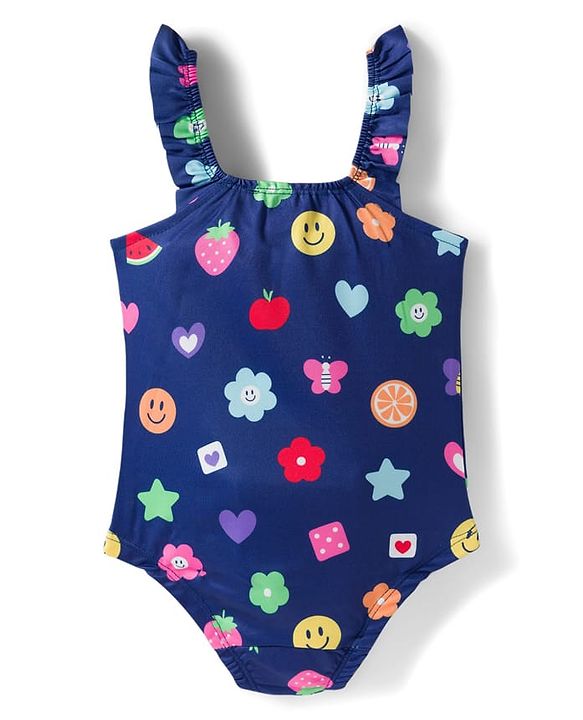 Babyhug Water Repellent Printed V Cut Swimsuit - Navy Blue