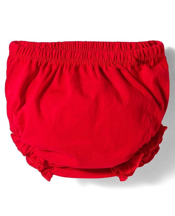 Babyhug Interlock Knit Half Sleeves Peter Pan Collared Frock with Bloomer & Floral Print - Red